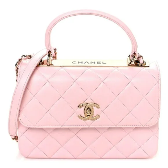 Authentic CHANEL Trendy Lambskin Quilted Small CC Dual Handle Flap Bag Pink Tote - Picture 2 of 13